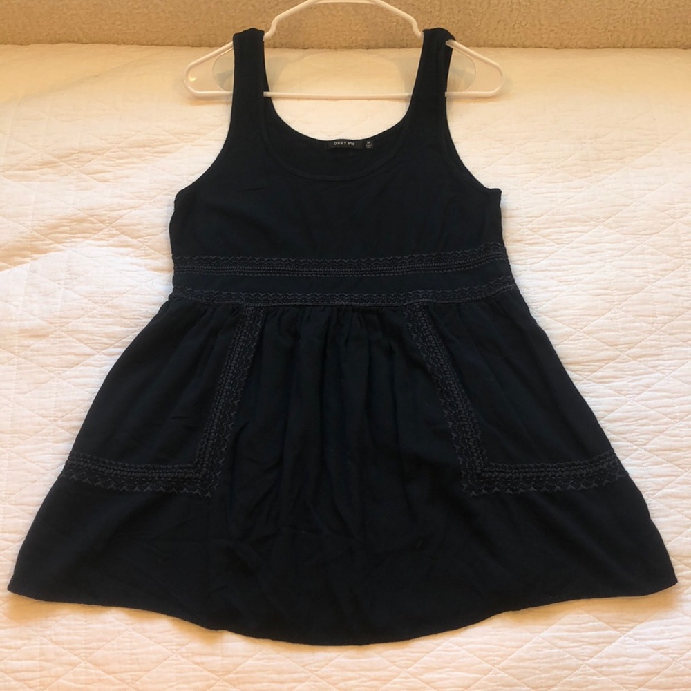 Casual OBEY Black Tank Mini Dress w/Side Pockets